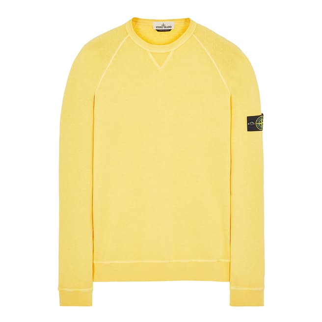 Stone Island Yellow Malfile Garment Dyed Cotton Sweatshirt