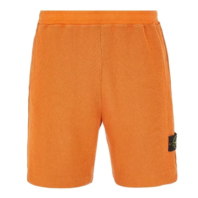 Stone Island Orange Ribbed Cotton Blend Shorts