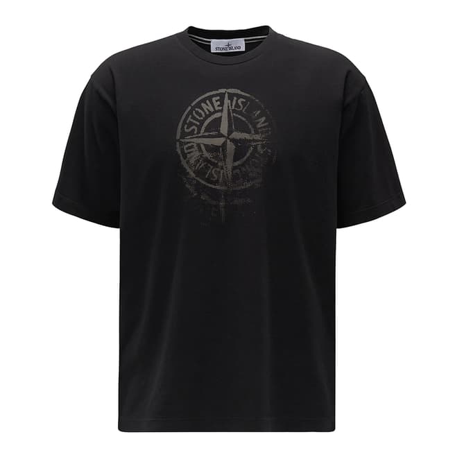 Stone Island Black Compass Logo Cotton T-Shirt