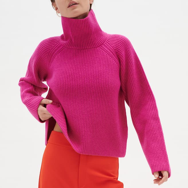 Inwear Pink Ribbed Roll Neck Jumper