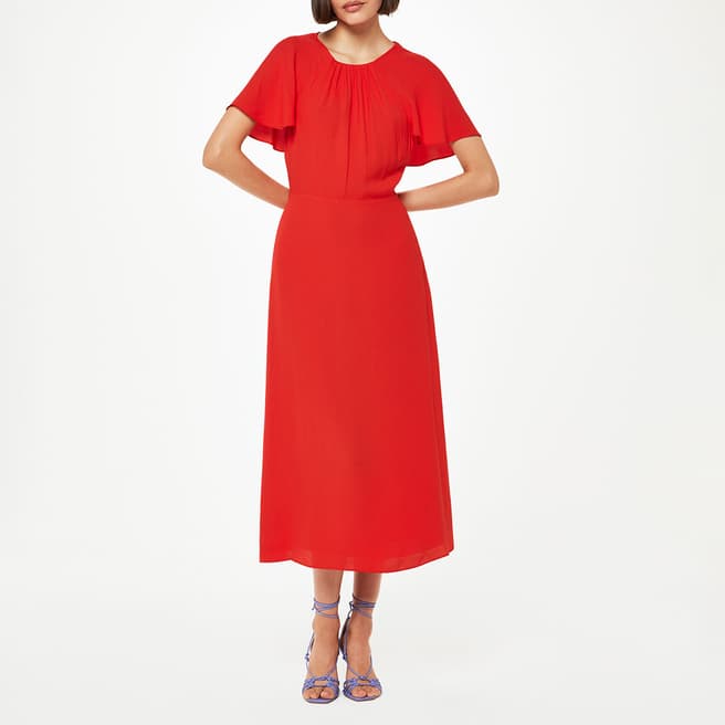 WHISTLES Red Annabelle Cape Sleeve Dress