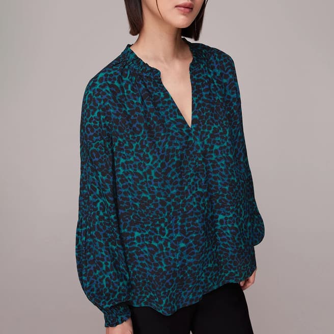 WHISTLES Blue Forest Leopard Blouse