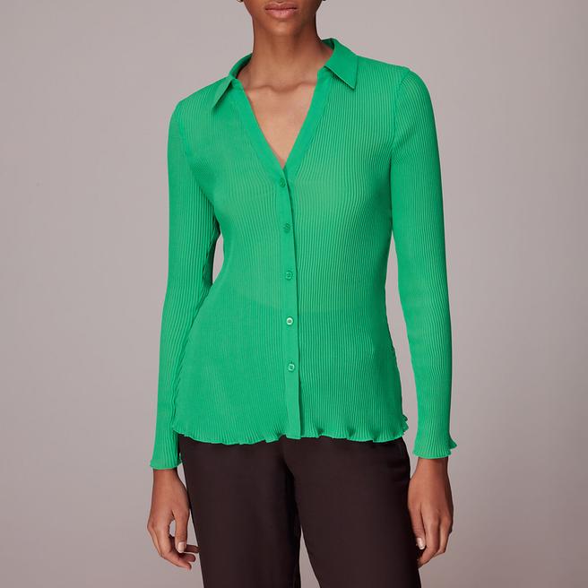 WHISTLES Green Penny Plisse Ribbed Top