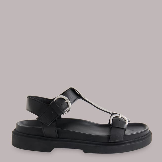 WHISTLES Black Porto Double Buckle Leather Sandals