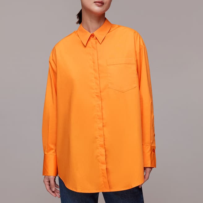 WHISTLES Orange Oversized Button Up Cotton Blend Shirt