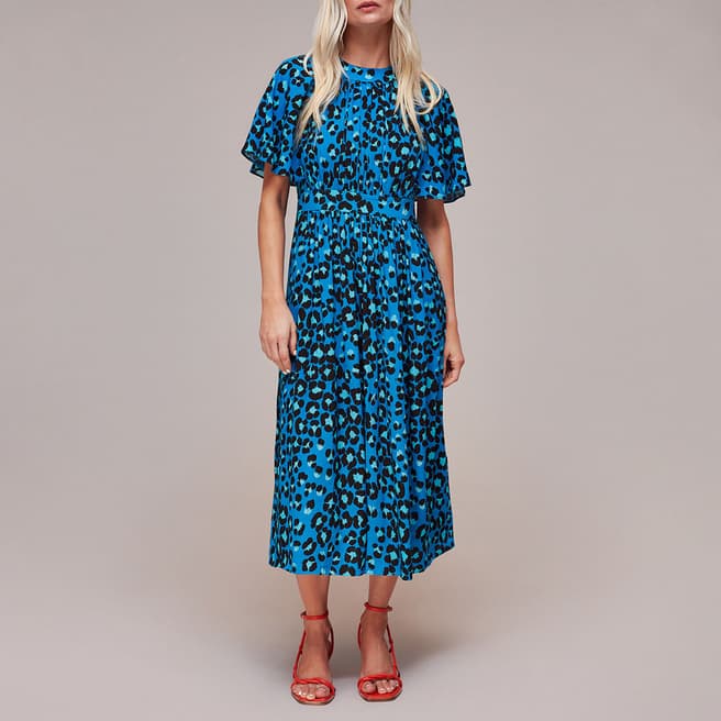 WHISTLES Blue Petite Leopard Amelia Dress