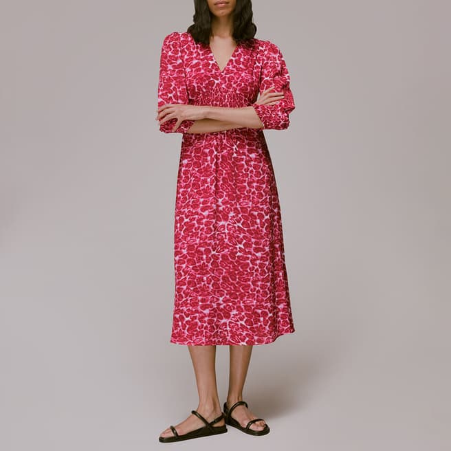 WHISTLES Pink Clouded Shirred Dress