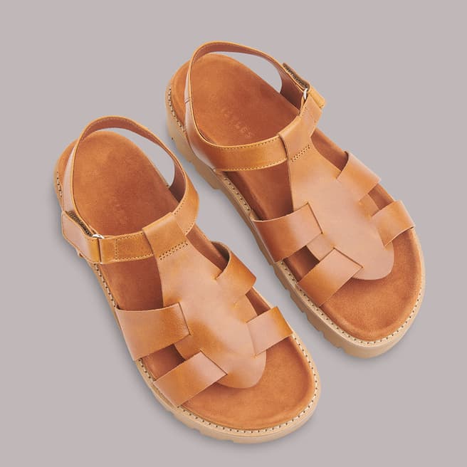 WHISTLES Tan Khari Caged Leather Sandals