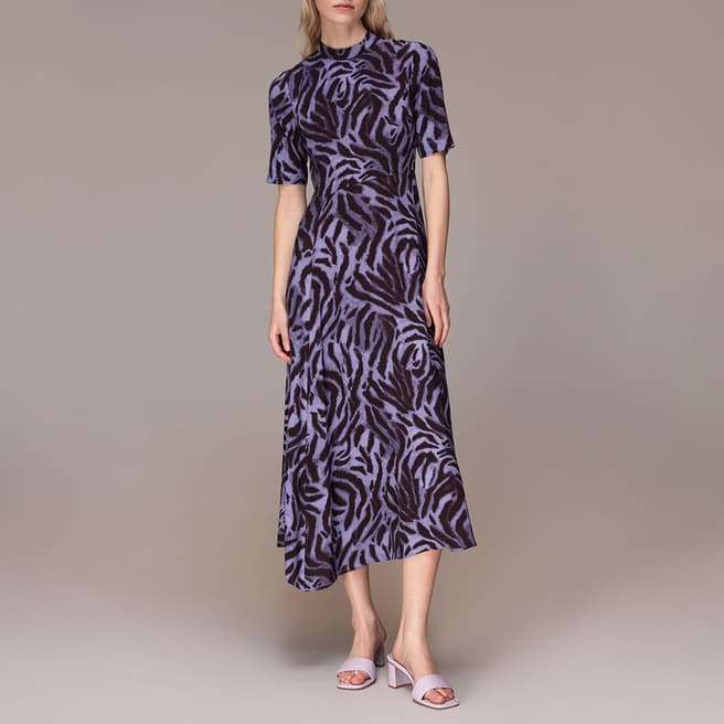 WHISTLES Purple Woodland Printed Midi Dress 