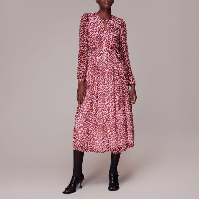 WHISTLES Pink Abstract Cheetah Midi Dress 