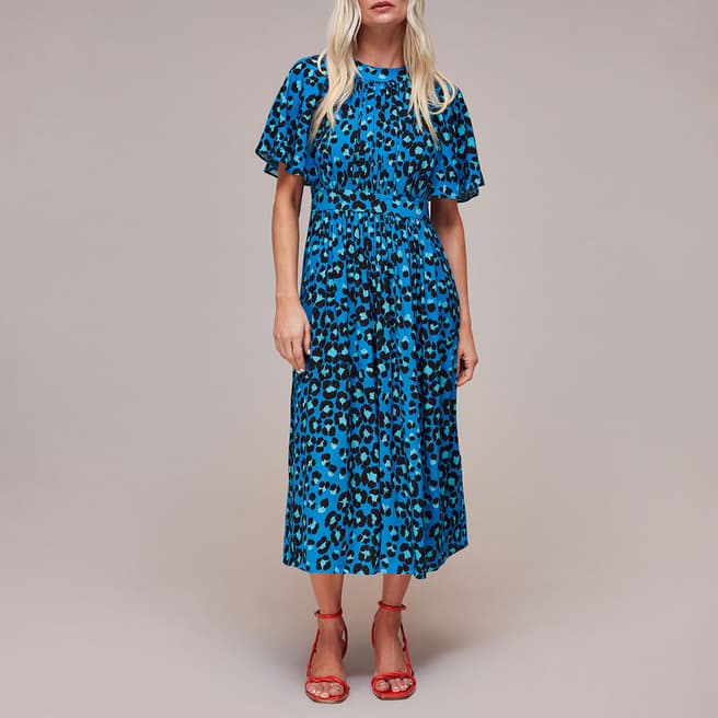 WHISTLES Blue Leopard Amelia Dress