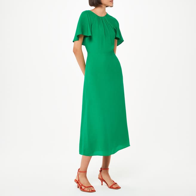 WHISTLES Green Annabelle Cape Sleeve Dress