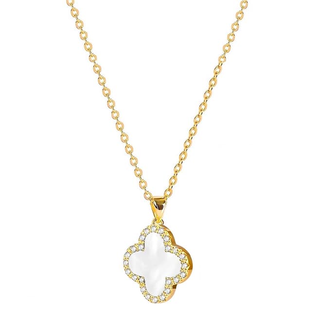 Liv Oliver 18K Gold White Clover Cz Drop Necklace