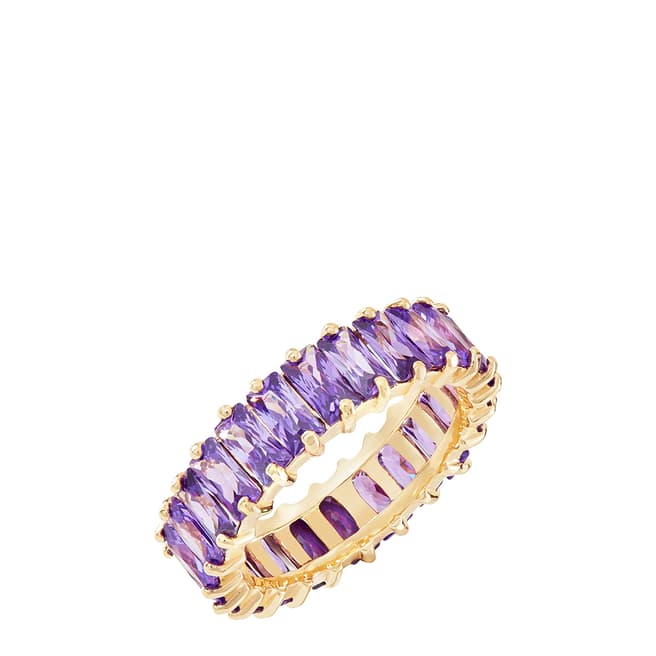 Rosie Fortescue Jewellery Gold Emerald Cut Ring with Purple Stones