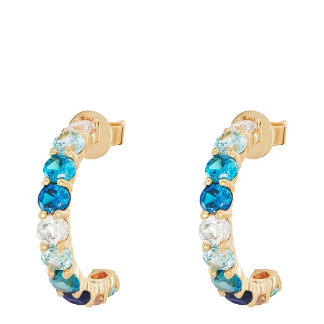 Rosie Fortescue Jewellery Gold Small Ombre Hoops with Blue Stones