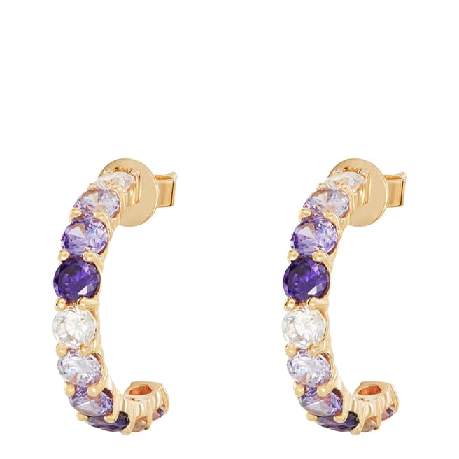 Rosie Fortescue Jewellery Gold Small Ombre Hoops with Purple Stones