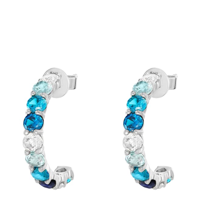Rosie Fortescue Jewellery Silver Small Silver Ombre Hoops with Blue Stones