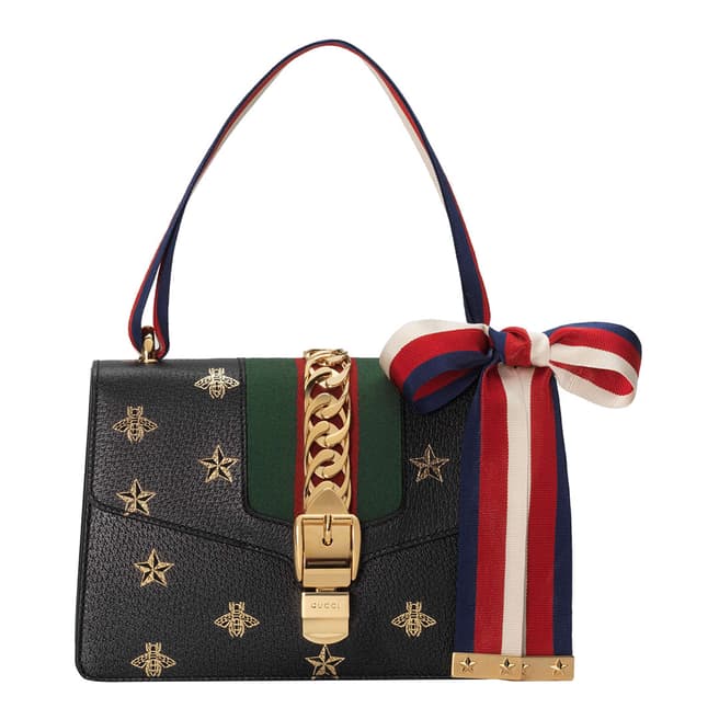 Gucci Gucci Sylvie Bee Star Small Shoulder Bag In Black