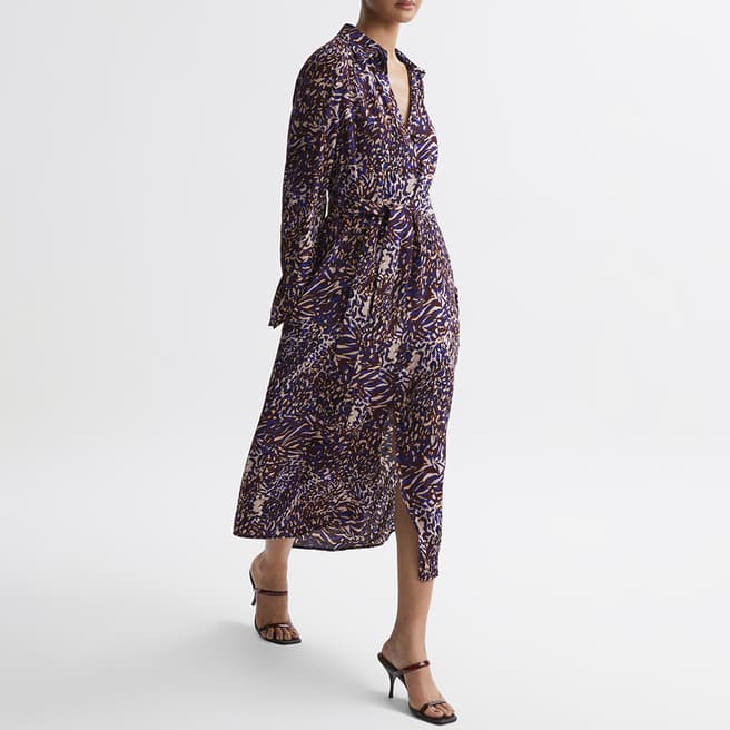 Reiss Purple Tabitha Animal Print Midi Dress