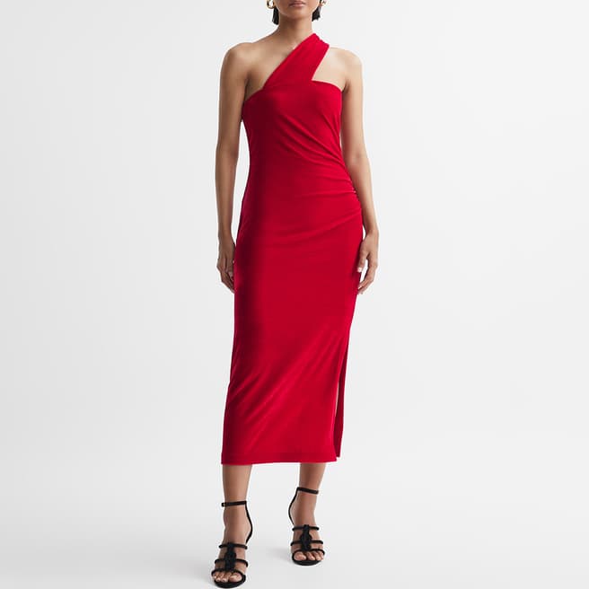 Reiss Red Abbey One Shoulder Midi Dress