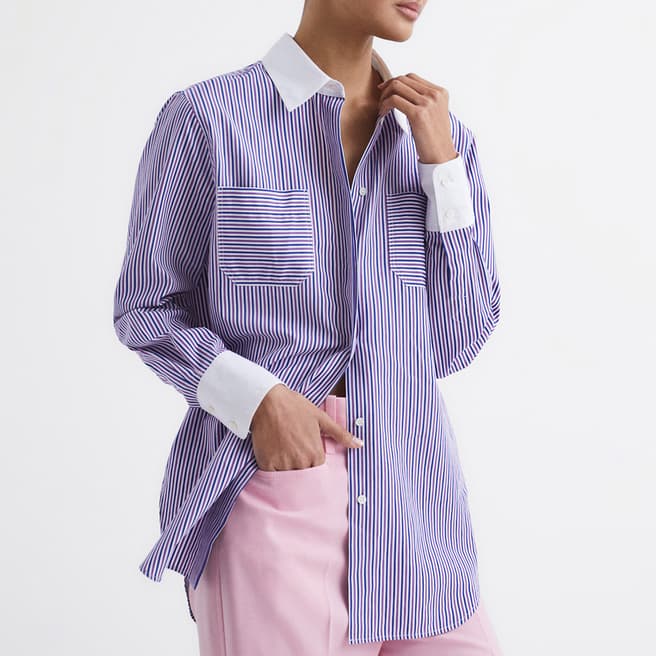 Reiss Purple Grace Contrast Collar Stripe Cotton Shirt