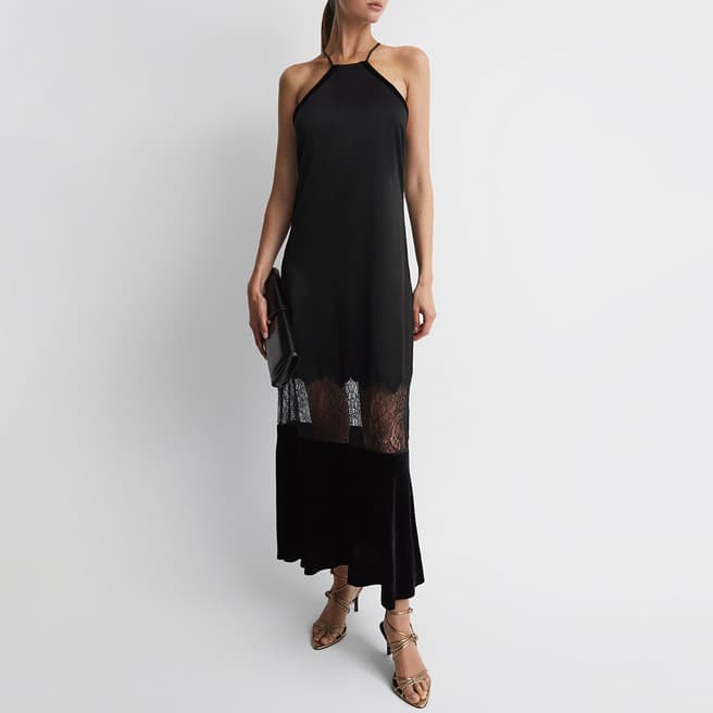 Reiss Black Janelle Lace Panel Maxi Dress