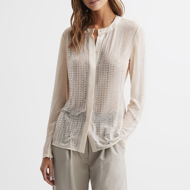 Reiss Cream Robyn Embellished Blouse