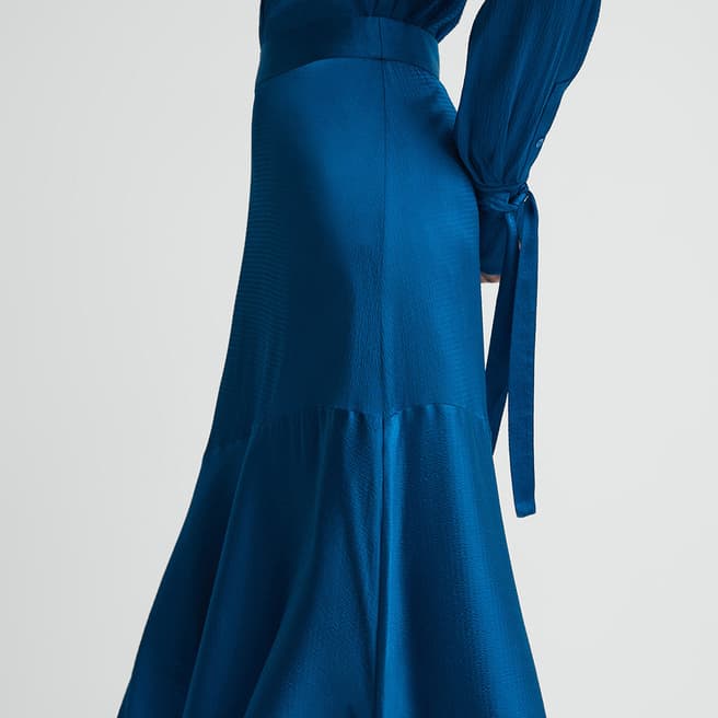 Reiss Blue Lisa Asymmetric Midi Skirt