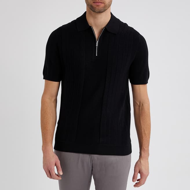 Reiss Black Riseley Patterned Cotton Blend Polo Shirt