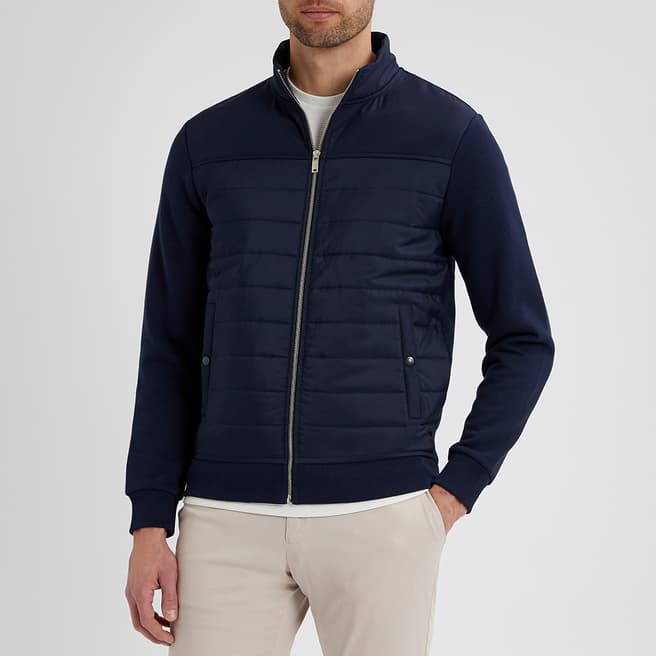 Reiss Navy Flynn Funnel Neck Quilted Cotton Blend Jacket