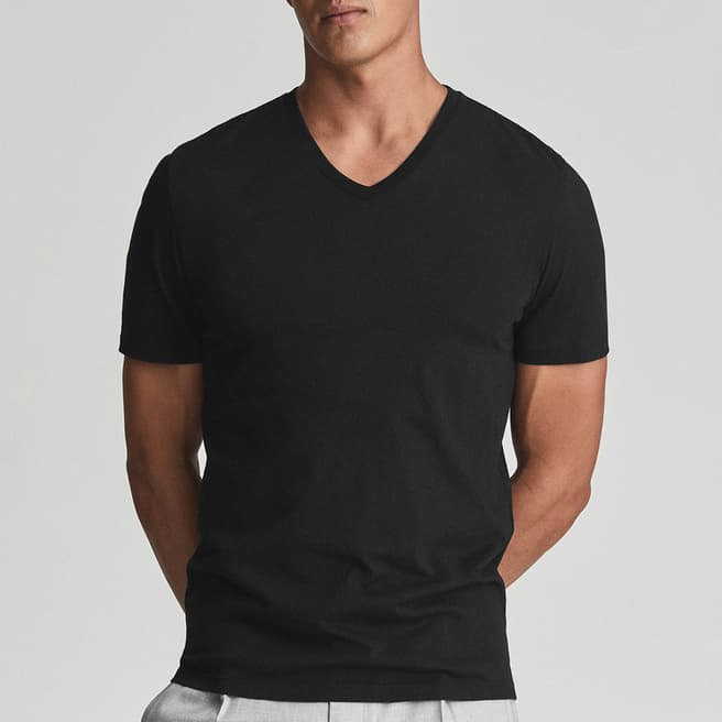 Reiss Black Dayton V-Neck Cotton T-Shirt
