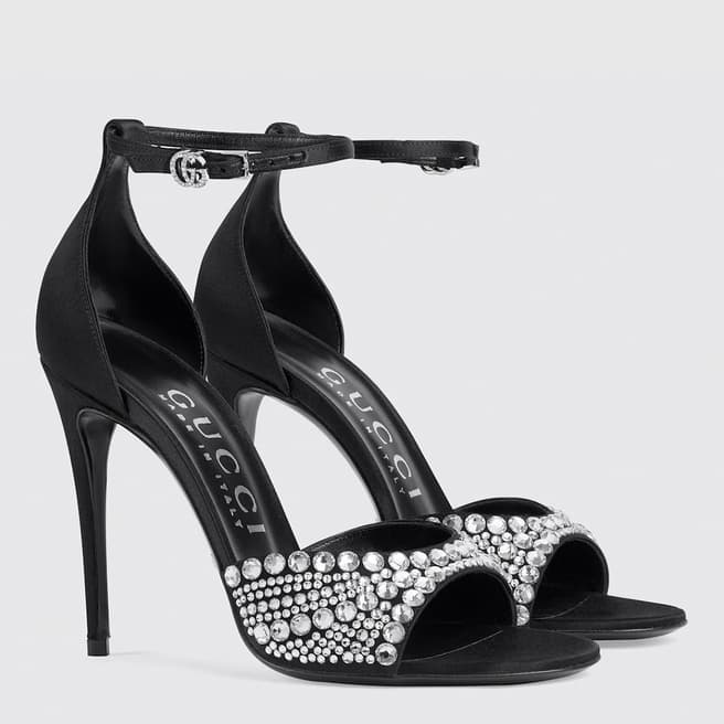 Gucci Women's Black High Heel Sandals With Crystals