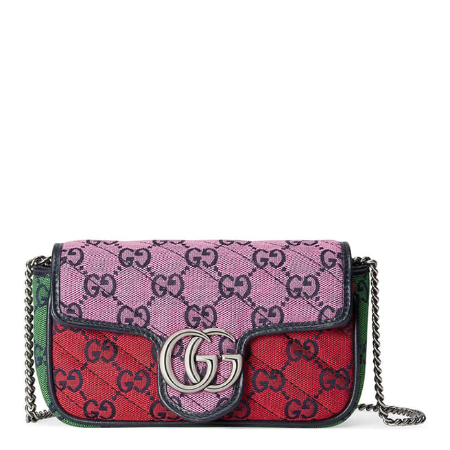Gucci GG Marmont Multicolour Super Mini Bag In Pink And Blue Canvas
