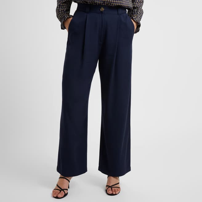 Great Plains Navy Luxe Twill Wide Leg Trousers