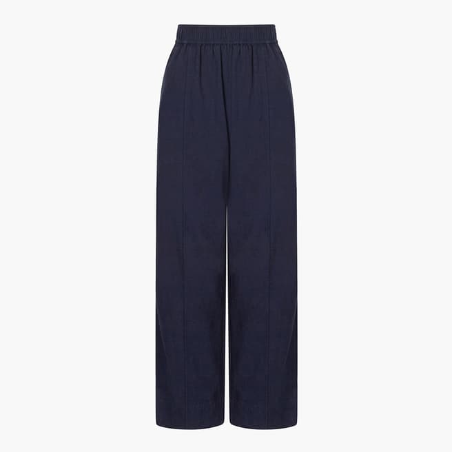 Great Plains Navy Crinkle Cotton Trousers                                                                                      