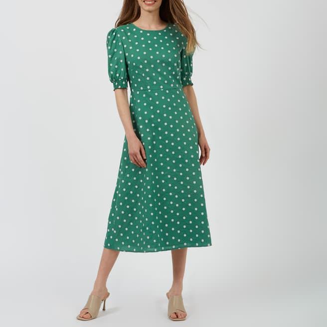 Great Plains Green Daisy Embroidery Midi Dress                                                                                    