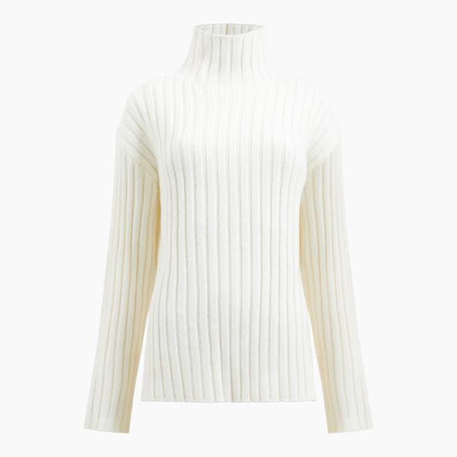 Great Plains Cream Ribbed Cotton Blend Roll Neck Jumper