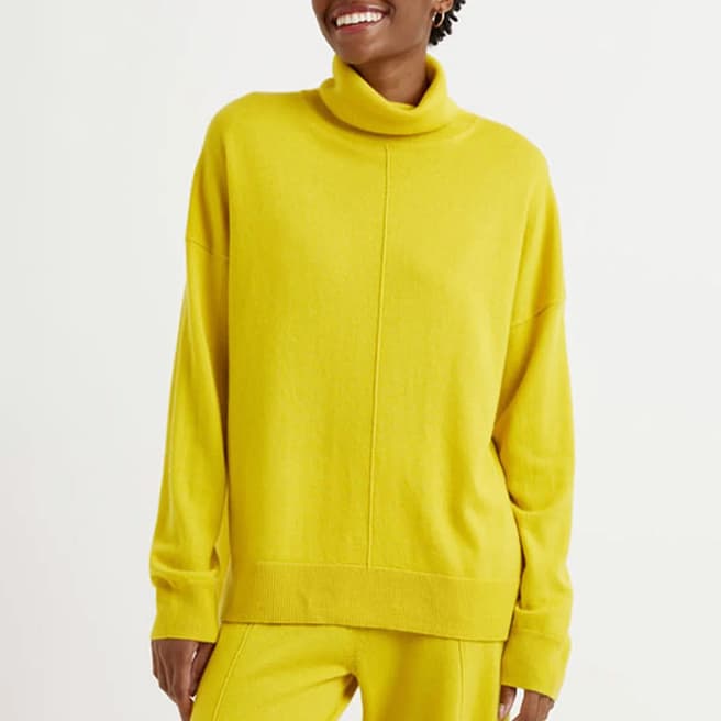 Chinti and Parker Yellow Relaxed Roll Neck Wool Blend Jumper