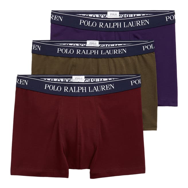 Polo Ralph Lauren Burgundy/Khaki/Purple 3 Pack Cotton Blend Stretch Boxers