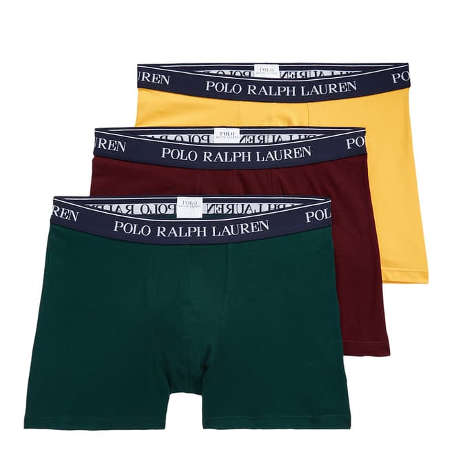 Polo Ralph Lauren Burgundy/Green/Yellow 3 Pack Cotton Blend Stretch Boxers