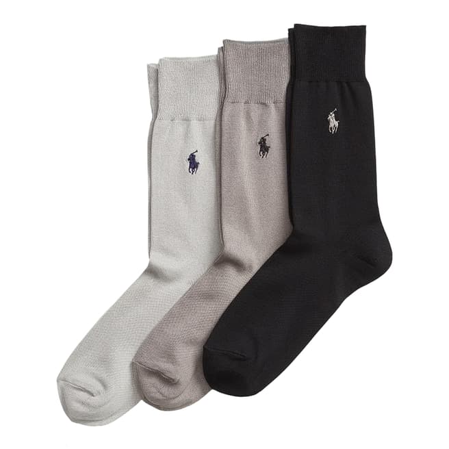 Polo Ralph Lauren Black/Stone/Ecru 3 Pack Cotton Blend Socks 