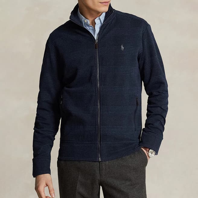 Polo Ralph Lauren Navy Check Cotton Blend Zip Sweatshirt
