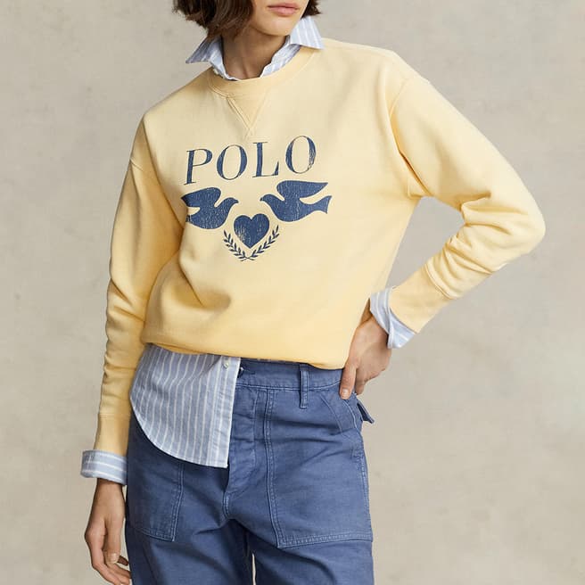 Polo Ralph Lauren Yellow Logo Cotton Blend Sweatshirt