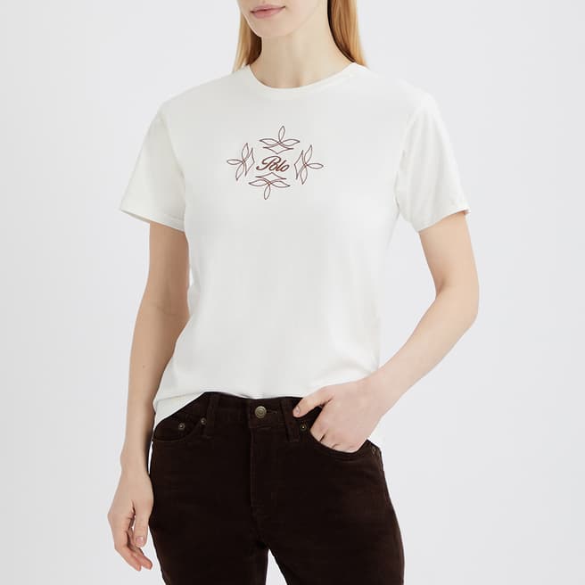 Polo Ralph Lauren Ecru Embroidered Logo Cotton T-Shirt