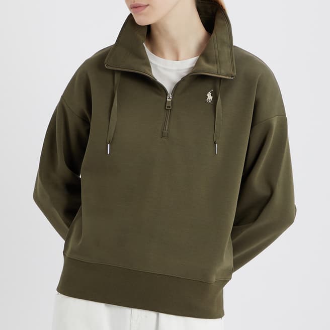 Polo Ralph Lauren Khaki Half Zip Cotton Blend Sweatshirt
