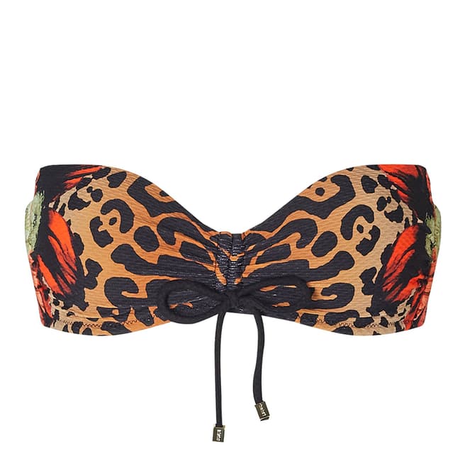 Heidi Klein Multi Leopard Ruched Bandeau Bikini Top