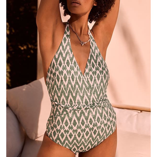 Mint Velvet Green Pey Print Plunge Swimsuit     