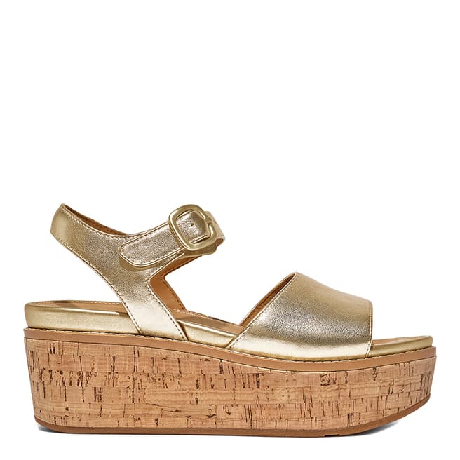 FitFlop Gold Eloise Cork/Leather Back Strap Wedge Sandals