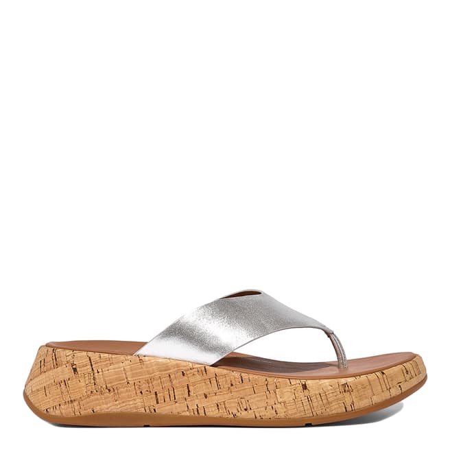 FitFlop Silver F-Mode Leather/Cork Flatform Toe Post Sandals
