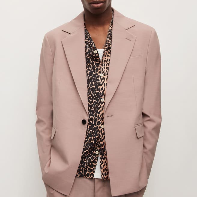 AllSaints Pink Santo Single Breasted Wool Blend Blazer